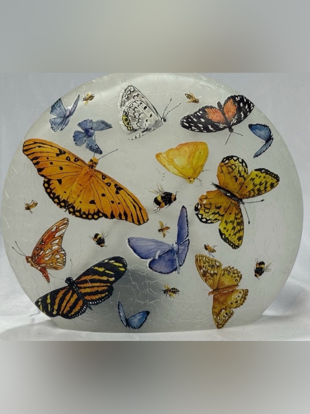Vintage Butterfly Crackle Glass Ball LED Night Light Tabletop Decorative Lamp
